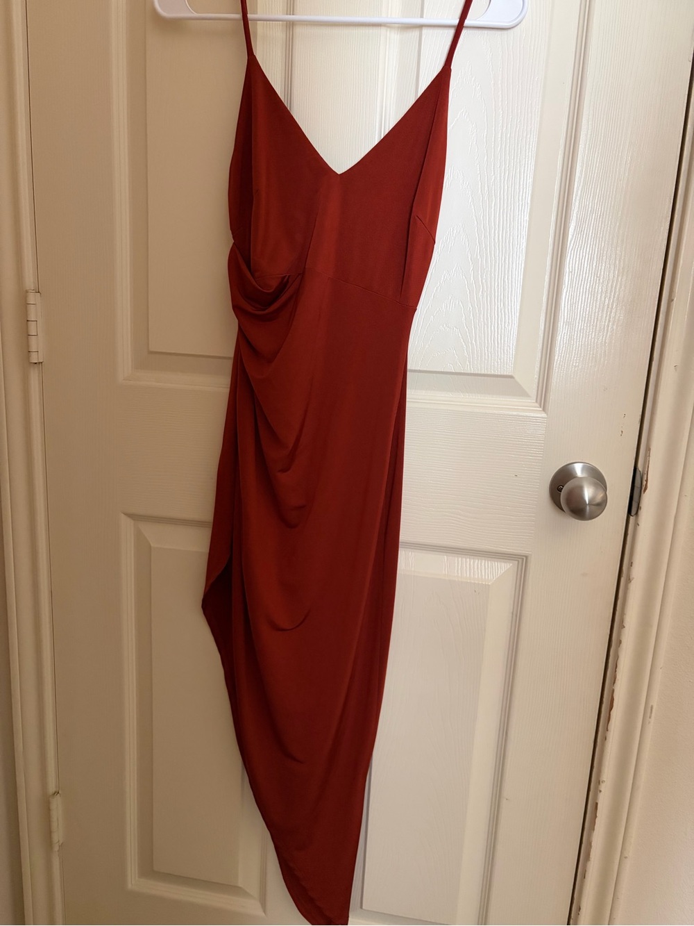 Slip Midi Dress with Draped Side Detail - Rust